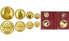 BELGIQUE, Royaume, Baudouin (1951-1993), étui de 4 p. en or: 100 ecu (Marie-Thérèse), 50 ecu (Charlemagne), 25 ecu (Dioclétien) et 10 ecu (Charles Qui...