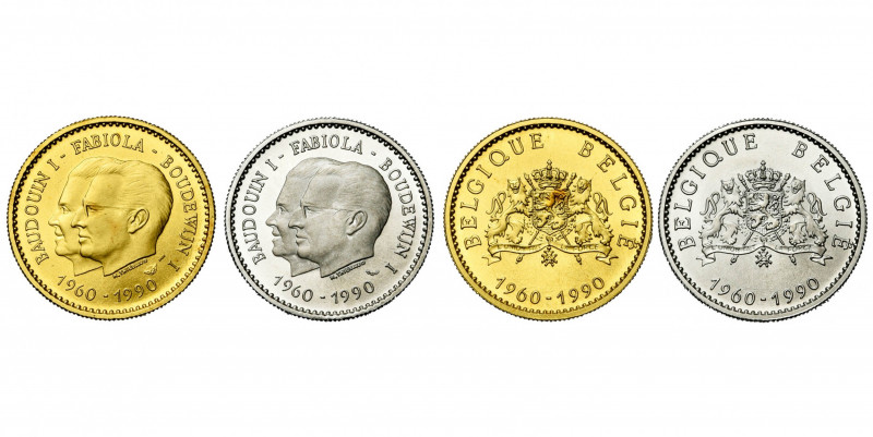 BELGIQUE, Royaume, Baudouin (1951-1993), AV lot de 2 modules de 20 francs, 1990,...