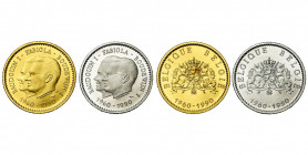 BELGIQUE, Royaume, Baudouin (1951-1993), AV lot de 2 modules de 20 francs, 1990, 30e anniversaire de mariage. AV (titre 0,999) et platine (7,18 g).
F...