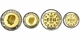 BELGIQUE, Royaume, Baudouin (1951-1993), lot de 2 p. en or: 10 et 20 ecu 1990, 60e anniversaire du roi.
Flan poli (Proof)