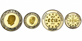 BELGIQUE, Royaume, Baudouin (1951-1993), AV lot de 2 p.: 10 ecu et 20 ecu 1991, 40e anniversaire du règne.
Flan poli (Proof)