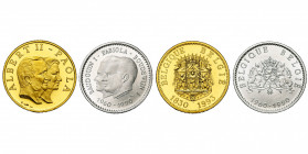 BELGIQUE, Albert II (1993-2013), lot de 2 modules de 20 francs, 1993, Albert II et Paola. AV (titre 0,999) et AR.
Flan poli (Proof)