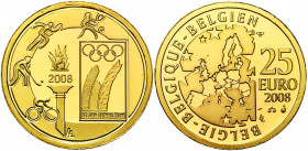 BELGIQUE, Royaume, Albert II (1993-2013), AV 25 euro, 2008. Jeux Olympiques de Pékin. Fr. 455. Ecrin.
Flan poli (Proof)