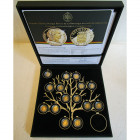 BELGIQUE, Royaume, coffret de 15 miniatures en or, L''arbre généalogique royal de la Belgique (0,7 g, titre 0,585).
Flan poli (Proof)