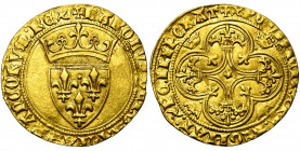 FRANCE, Royaume, Charles VI (1380-1422), AV écu d''or à la couronne, 3e émission (septembre 1389), point 5e, Toulouse. D/ Ecu de France couronné. R/ C...