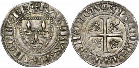FRANCE, Royaume, Charles VI (1380-1422), AR blanc guénar, 1e émission (mars 1385). Ponctuation par deux annelets pointés. D/ Ecu de France. R/ Croix c...