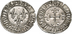 FRANCE, Royaume, Charles VI (1380-1422), AR gros aux lis, juin 1413, point 15e, Rouen. D/ Trois lis dans le champ. R/ Croix fleurdelisée. Dupl. 381; C...