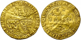 FRANCE, Royaume, Henri VI d''Angleterre (1422-1453), AV salut d''or, 2e émission (septembre 1423), Paris (couronnelles initiales). D/ L''archange Gabr...