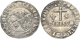 FRANCE, Royaume, Henri VI d''Angleterre (1422-1453), billon blanc aux écus, novembre 1422, Rouen (léopard initial). D/ Ecus accostés de France et de F...