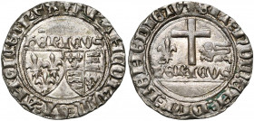 FRANCE, Royaume, Henri VI d''Angleterre (1422-1453), billon blanc aux écus, novembre 1422, Saint-Lô (lis initial). D/ Ecus accostés de France et de Fr...