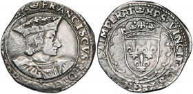FRANCE, Royaume, François Ier (1515-1547), AR teston, s.d., point 15e, Rouen. 3e type. D/ B. à d., portant une couronne sur un chaperon. R/ Ecu de Fra...
