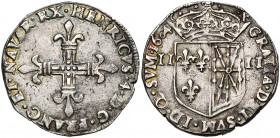 FRANCE, Royaume, Henri IV (1589-1610), AR quart d''écu de Navarre, 1604, Saint-Palais. D/ Croix fleurdelisée. R/ Ecu couronné, parti de France-Navarre...