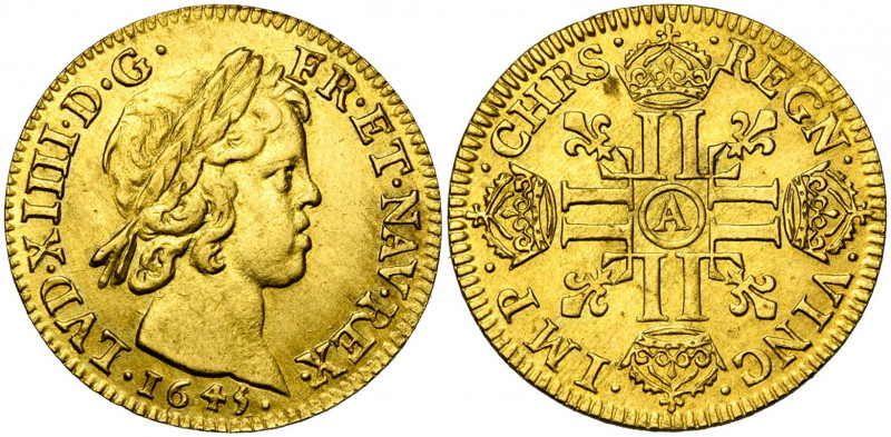 FRANCE, Royaume, Louis XIV (1643-1715), AV louis d''or à la mèche courte, 1645A,...