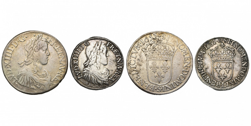 FRANCE, Royaume, Louis XIV (1643-1715), lot de 2 p.: demi-écu à la mèche longue,...