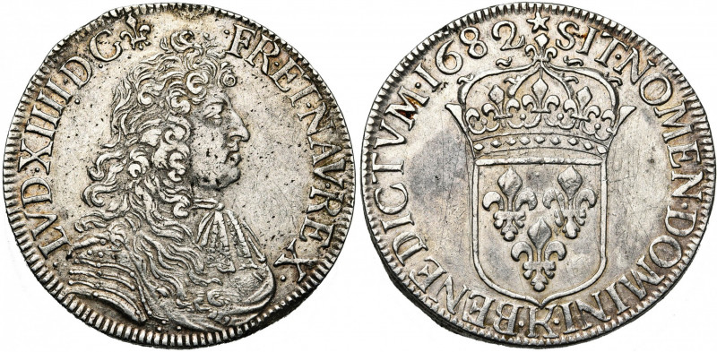 FRANCE, Royaume, Louis XIV (1643-1715), AR écu à la cravate, 1682K, Bordeaux. 2e...