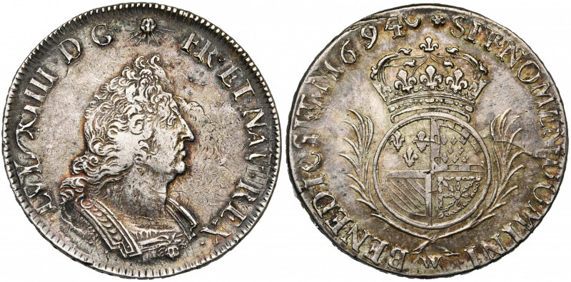 FRANCE, Royaume, Louis XIV (1643-1715), AR écu de Flandre aux palmes, 1694W, Lil...