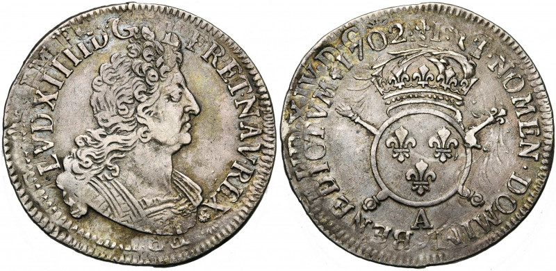 FRANCE, Royaume, Louis XIV (1643-1715), AR demi-écu aux insignes, 1702A, Paris. ...