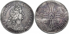 FRANCE, Royaume, Louis XIV (1643-1715), AR écu aux huit L, 1704A, Paris. 2e type. 4e réformation. D/ B. à d., cuirassé à l''antique. R/ Croix formée d...