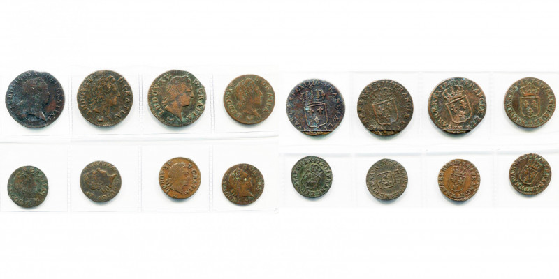 FRANCE, Royaume, Louis XV (1715-1774), lot de 8 cuivres de l''atelier de Metz: s...