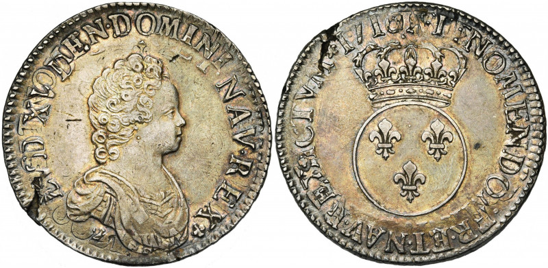 FRANCE, Royaume, Louis XV (1715-1774), AR écu Vertugadin, 1716A, Paris. Réformat...
