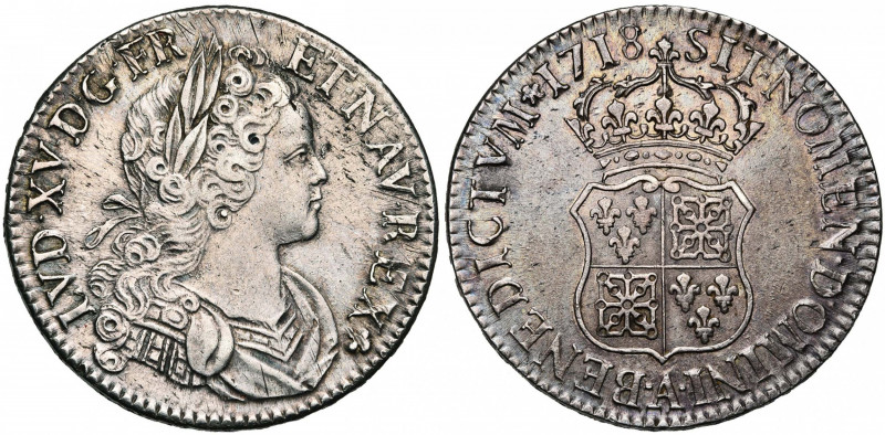 FRANCE, Royaume, Louis XV (1715-1774), AR écu de Navarre, 1718A, Paris. D/ B. en...