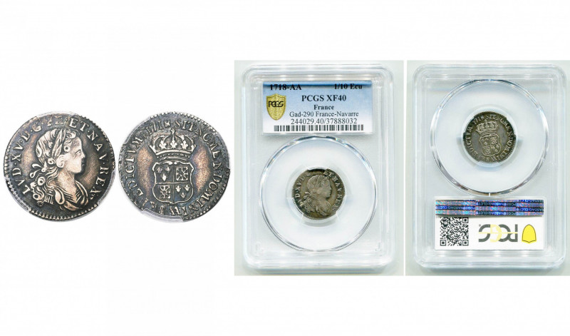 FRANCE, Royaume, Louis XV (1715-1774), AR dixième d''écu de Navarre, 1718AA, Met...