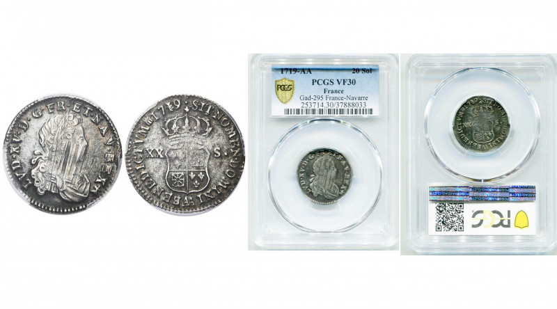 FRANCE, Royaume, Louis XV (1715-1774), AR 20 sols de Navarre (sixième d''écu), 1...