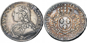 FRANCE, Royaume, Louis XV (1715-1774), AR demi-écu aux rameaux d''olivier, 1728AA, Metz. D/ B. habillé à g., décoré de la croix du Saint-Esprit. R/ Ec...