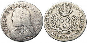 FRANCE, Royaume, Louis XV (1715-1774), AR vingtième d''écu aux rameaux d''olivier, 1738AA, Metz. D/ B. habillé à g., décoré de la croix du Saint-Espri...