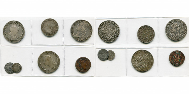 FRANCE, Royaume, Louis XV (1715-1774), lot de 7 p.: écu aux rameaux d''olivier, ...