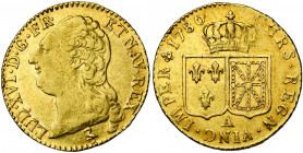 FRANCE, Royaume, Louis XVI (1774-1793), AV louis d''or à la tête nue, 1786A, Paris. D/ T. nue à g., les cheveux longs. R/ Ecus accolés de France et de...
