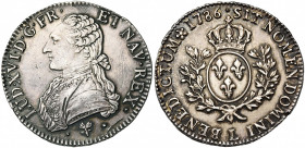 FRANCE, Royaume, Louis XVI (1774-1793), AR écu aux rameaux d''olivier, 1786L, Bayonne. D/ B. habillé à g., les cheveux noués par un ruban. R/ Ecu de F...