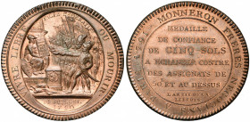 FRANCE, Constitution (1791-1792), Cu 5 sols au serment, 1791, an 3. Monneron frères. D/ Le serment du pacte fédératif. A l''ex.: I4 JUILLET/ 1790 (sic...