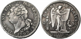 FRANCE, Constitution (1791-1792), AR écu constitutionnel, 1792A, an 4, Paris. Type FRANCOIS. D/ T. nue à g., les cheveux noués par un ruban. R/ Génie ...