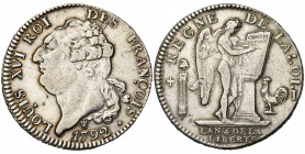 FRANCE, Constitution (1791-1792), AR écu constitutionnel, 1792I, an 4, Limoges. Type FRANCOIS. D/ T. nue à g., les cheveux noués par un ruban. R/ Géni...