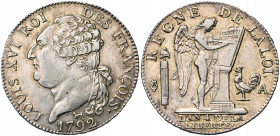 FRANCE, Constitution (1791-1792), AR demi-écu constitutionnel, 1792A, an 4, Paris. Type FRANCOIS. D/ T. nue à g., les cheveux noués par un ruban. R/ G...