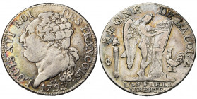 FRANCE, Convention (1792-1795), AR demi-écu constitutionnel, 1793A, an 5, Paris. Type FRANCOIS. D/ T. nue à g., les cheveux noués par un ruban. R/ Gén...