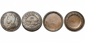 FRANCE, Directoire ou Consulat, Cu décime, an 8AA, Metz. Pièce "à secret" (aussi dite "de bagnard" ou "de forçat"). Très rare Evidé au tour et équipé ...