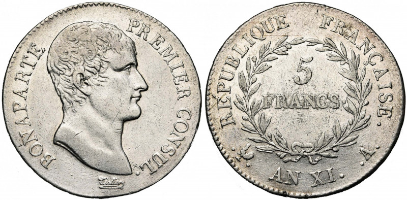 FRANCE, Consulat (1799-1804), AR 5 francs, an XIA, Paris. Bonaparte Premier Cons...