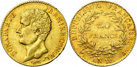 FRANCE, Consulat (1799-1804), AV 20 francs, an 12A, Paris. Gad. 1020. Petits coups. Belle couleur.
Très Beau à Superbe (Very Fine - Extremely Fine)