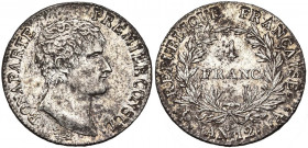 FRANCE, Consulat (1799-1804), AR 1 franc, an 12A, Paris. Gad. 442. Griffes et petites taches.
Très Beau (Very Fine)