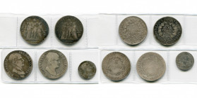FRANCE, Consulat (1799-1804), lot de 5 p.: 5 francs, an 9L, an 11A (Union et Force), an XIA (Bonaparte Premier Consul), an 12I; 1 franc an 12A.
Beau ...