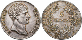 FRANCE, Napoléon Ier (1804-1814), AR 5 francs, an 12A, Paris. Gad. 579.
Provient de notre vente 77, 13 décembre 2003, 1806.
Très Beau (Very Fine)