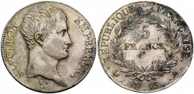 FRANCE, Napoléon Ier (1804-1814), AR 5 francs, an 13A, Paris. Gad. 580. Petits coups et taches au revers. Belle patine.
Très Beau (Very Fine)