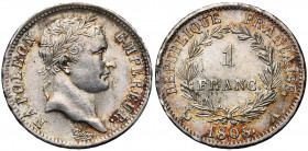 FRANCE, Napoléon Ier (1804-1814), AR 1 franc, 1808A, Paris. Gad. 446. Petites taches au revers. Belle patine.
Superbe (Extremely Fine)