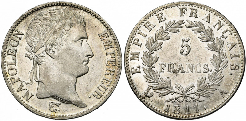 FRANCE, Napoléon Ier (1804-1814), AR 5 francs, 1811A, Paris. Gad. 584.
presque ...