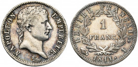 FRANCE, Napoléon Ier (1804-1814), AR 1 franc, 1811I, Limoges. Gad. 447.
Très Beau (Very Fine)