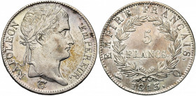 FRANCE, Napoléon Ier (1804-1814), AR 5 francs, 1813Q, Perpignan. Gad. 584. Fines griffes.
Très Beau (Very Fine)