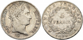 FRANCE, Napoléon Ier (1804-1814), AR 5 francs, 1814A, Paris. Gad. 584.
Très Beau (Very Fine)