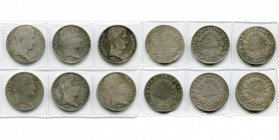 FRANCE, Napoléon Ier (1804-1814), lot de 6 p. de 5 francs: an 14A, 1808A, 1809W, 1810A, 1811A, 1812A.
Beau à Très Beau (Fine - Very Fine)